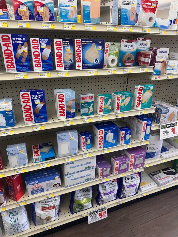 Store aisle at City Drugs stocked with over-the-counter products